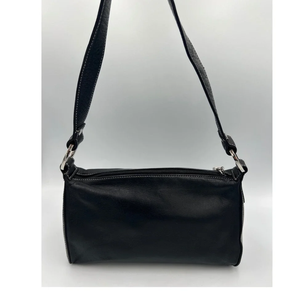 Perlina New York Black Leather Baguette Shoulder Bag Contrast Stitch Y2K Vintage - Picture 2 of 8